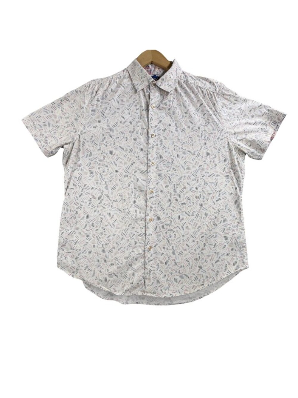 Robert Graham Shirt Men Large White Geometric Short Sleeve Button Up Stretch